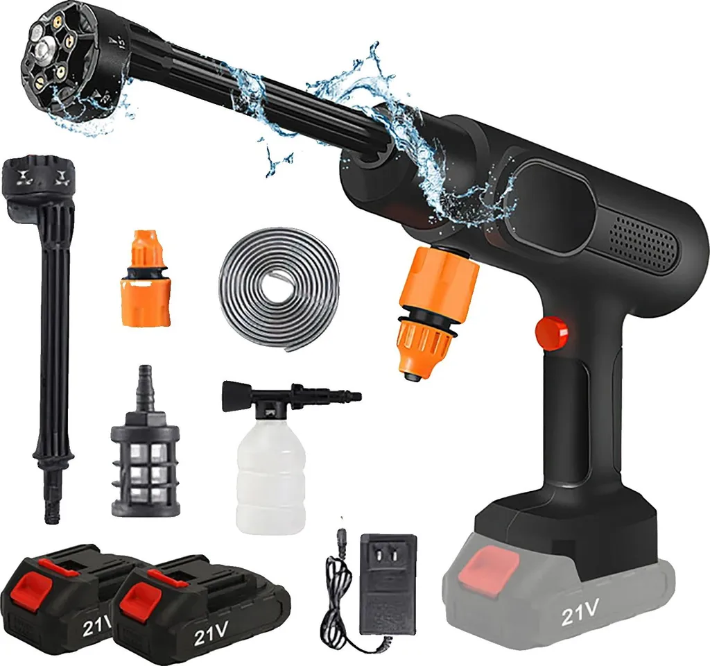 Lave-auto Électrique Portable sans Fil avec Buse 6-en-1 et 2 Batteries
