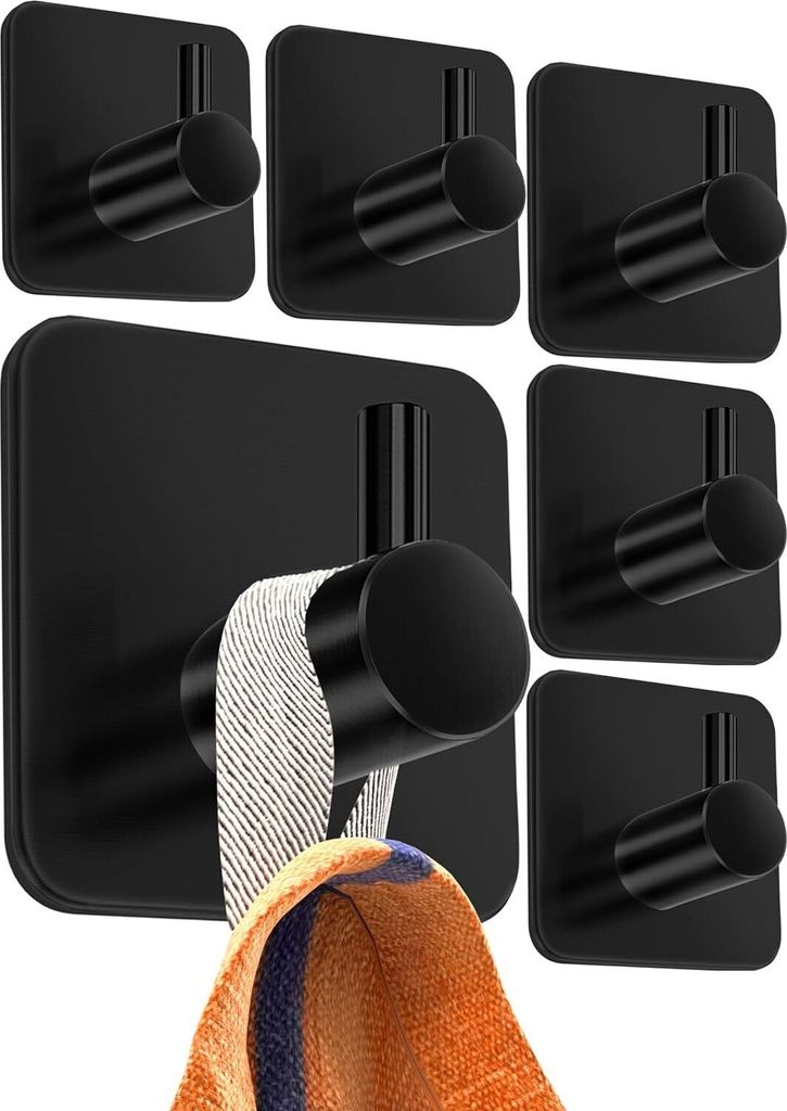 Handtuchhalter ohne Bohren, 6er SET - Schwarze Handtuchhaken Bad als praktische Klebehaken - Hochwertige Haken selbstklebend, Wandhaken, klassische...