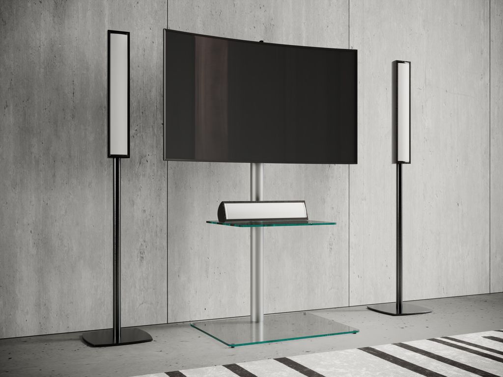 VCM TV Standfuß schwenkbar | Alumium Ständer für Fernseher 26-70 Zoll bis 40 kg | ESG-Sicherheitsglas | Maße ca. H. 100 x B. 60 x T. 45 cm | bi...