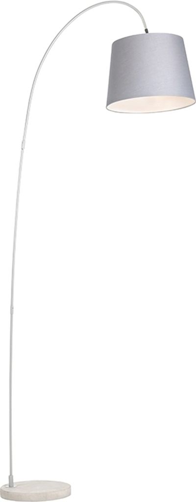 QAZQA - Moderne Bogenlampe mit grauem Schirm - Bend I Wohnzimmer I Schlafzimmer - Stahl Länglich - LED geeignet E27