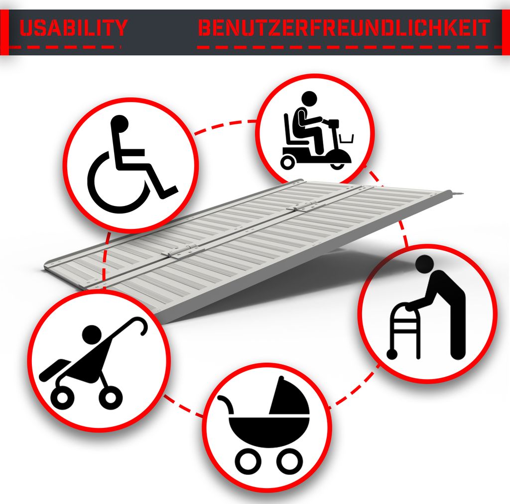 Jago® Rollstuhl rampe - Aluminium, Klappbar, versch. Größen Produktbild 3
