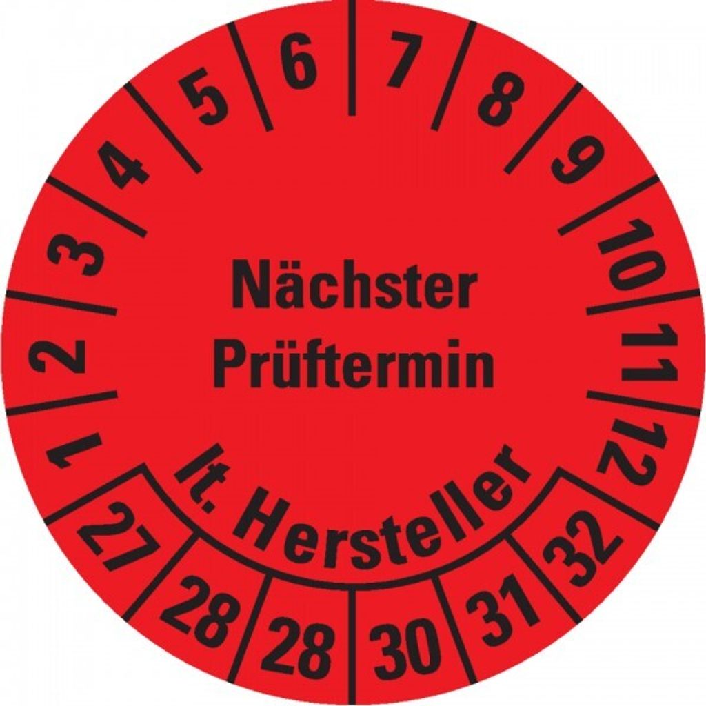 Dreifke Prüfplakette Nä.Prüft.lt.Hersteller,27-32,rot,Dokumentenfolie,Ø30mm,...