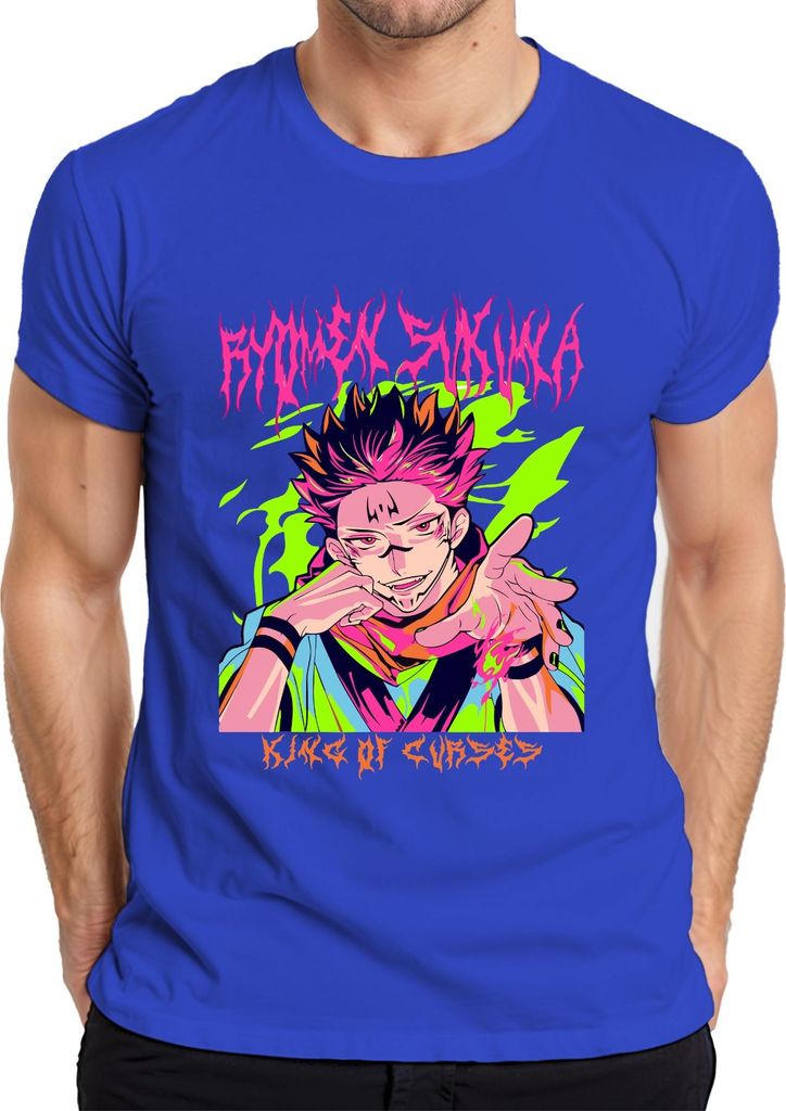 Jujutsu Kaisen Ryomen Sukuna King of Curses Anime Ästhetik Fan Herren T-Shirt, Blau, XL