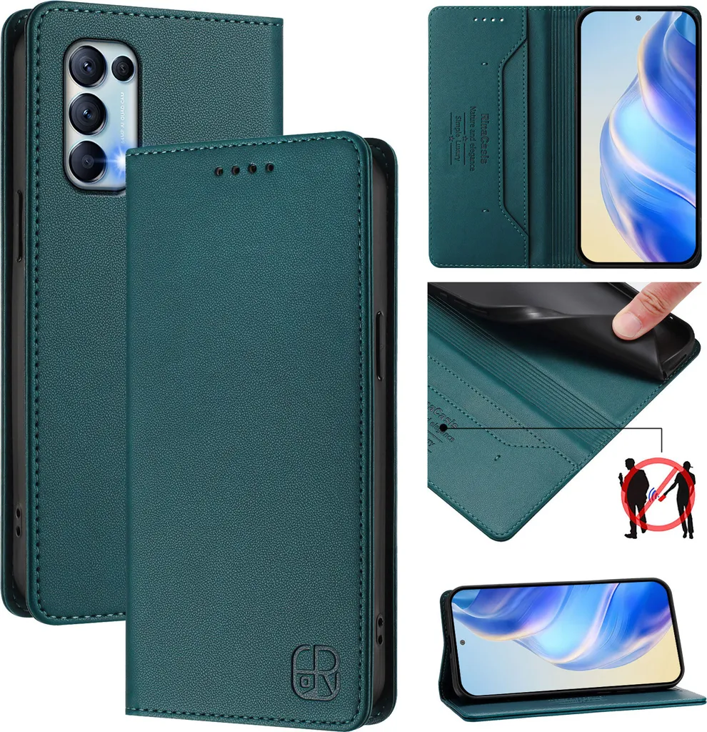 Cover Portafoglio Oppo Find X3 Lite e Reno 5 - Pelle Premium Verde Scuro
