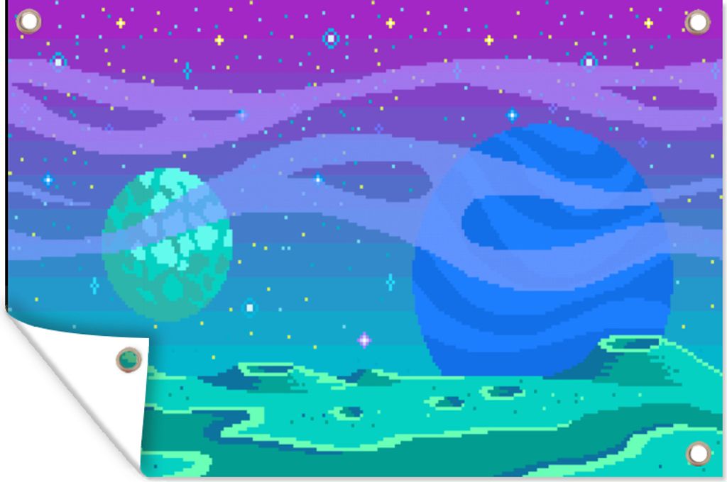 MuchoWow 120x80 cm Outdoor-Poster Gartendeko Sichtschutz Garten Poster für den Garten Spiele - Pixel Art - Mond