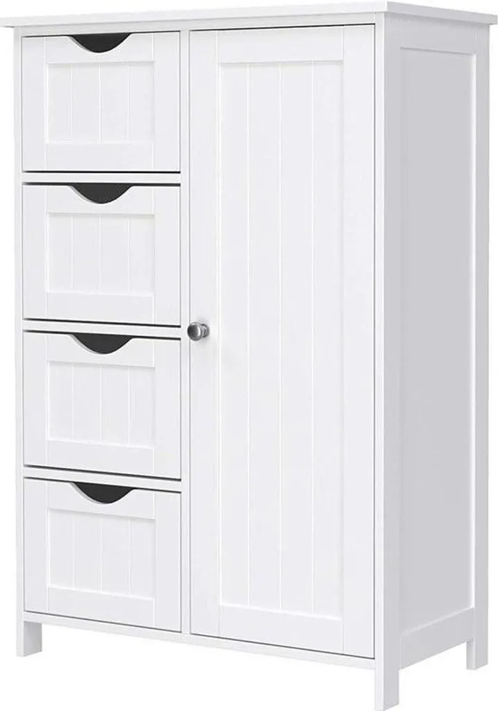 Petit Meuble Salle de Bain Blanc Armoire 4 Paniers et Porte de Rangement