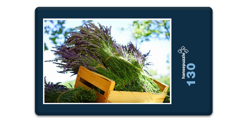 hansepuzzle 18587 - Lavendel in Box Puzzle, 130 Teile, Natur, 28,7 x 20,0cm mit hochwertiger Aufbewahrung, Kartonbox und wiederverschließbarem Beutel
