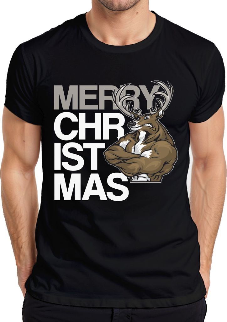 Merry Christmass Fitness Rentier - Weihnachten Weihnachtsgeschenk Christmas Herren T-Shirt, Schwarz, S