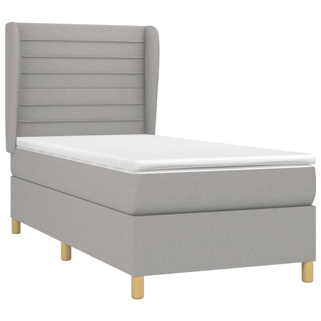 Möbel Boxspringbett Einzelbett - Gästezimmer - mit Matratze Hellgrau 90x200 cm Stoff - Polsterbett Klassische Betten CLORIS4856701