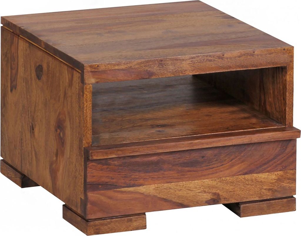 tinkaro Nachttisch eckig MAGNUS Massiv-Holz Sheesham Beistelltisch Braun
