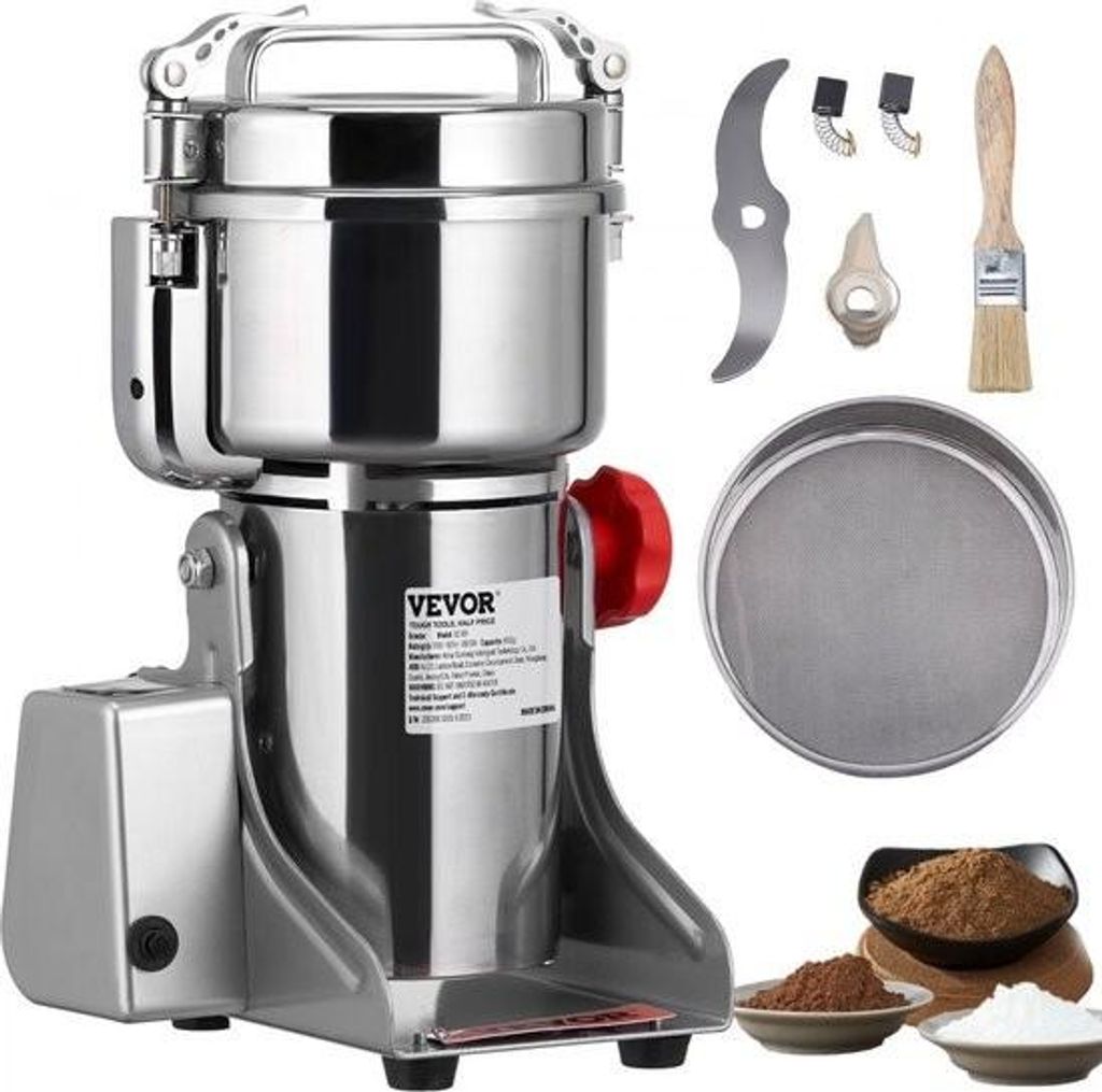 Tragbare Getreidemühle, 1000 g, 3750 W, multifunktionale Küchenmühle aus Edelstahl, Pulvermühle mit Zeitschaltuhr, Trockenmühle