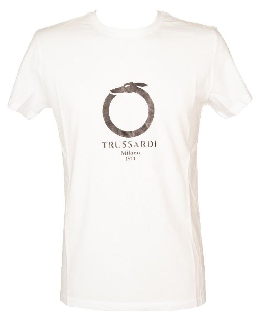 TRUSSARDI Kurzärmeliges Herren-T-Shirt mit Rundhalsausschnitt und Logodruck aus reiner Baumwolle Artikel TRU2MTS03, M, Cotone 100%