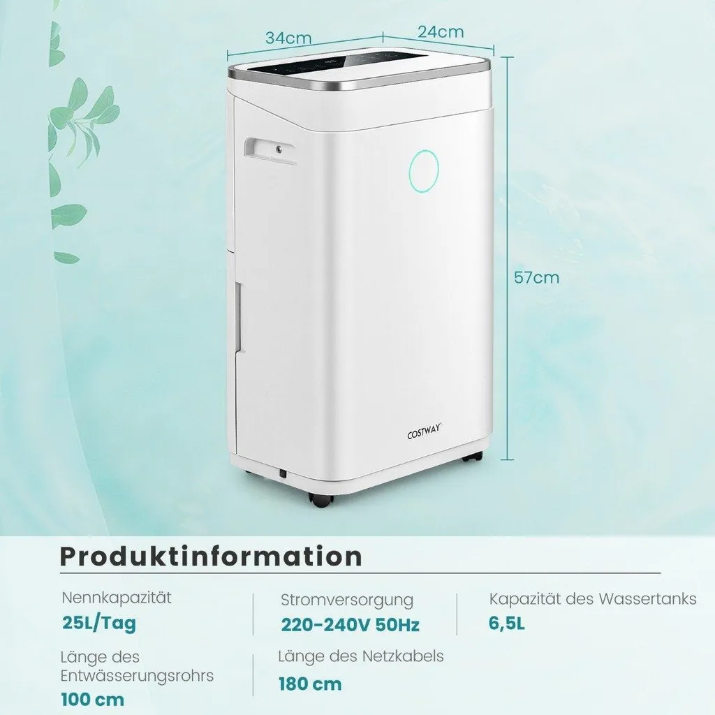 Déshumidificateur d'air 25L/jour avec grand réservoir 6,5L haute capacité