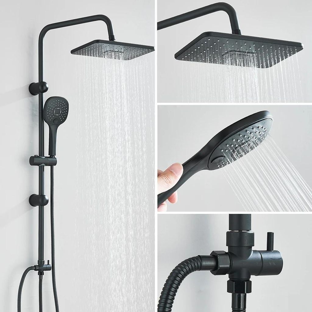 Regendusche Duschsystem mit Handbrause - Wandmontage Einhebelmischer - Keramikkartusche - Edelstahl - Matt Schwarz