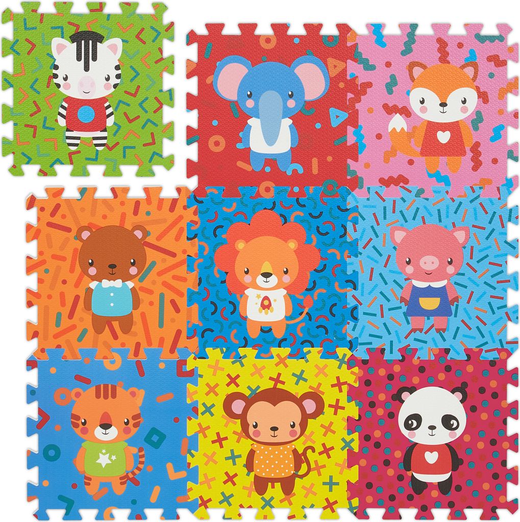 Relaxdays Puzzlematte Tiere, 9-teilige Spielmatte, Produktbild 