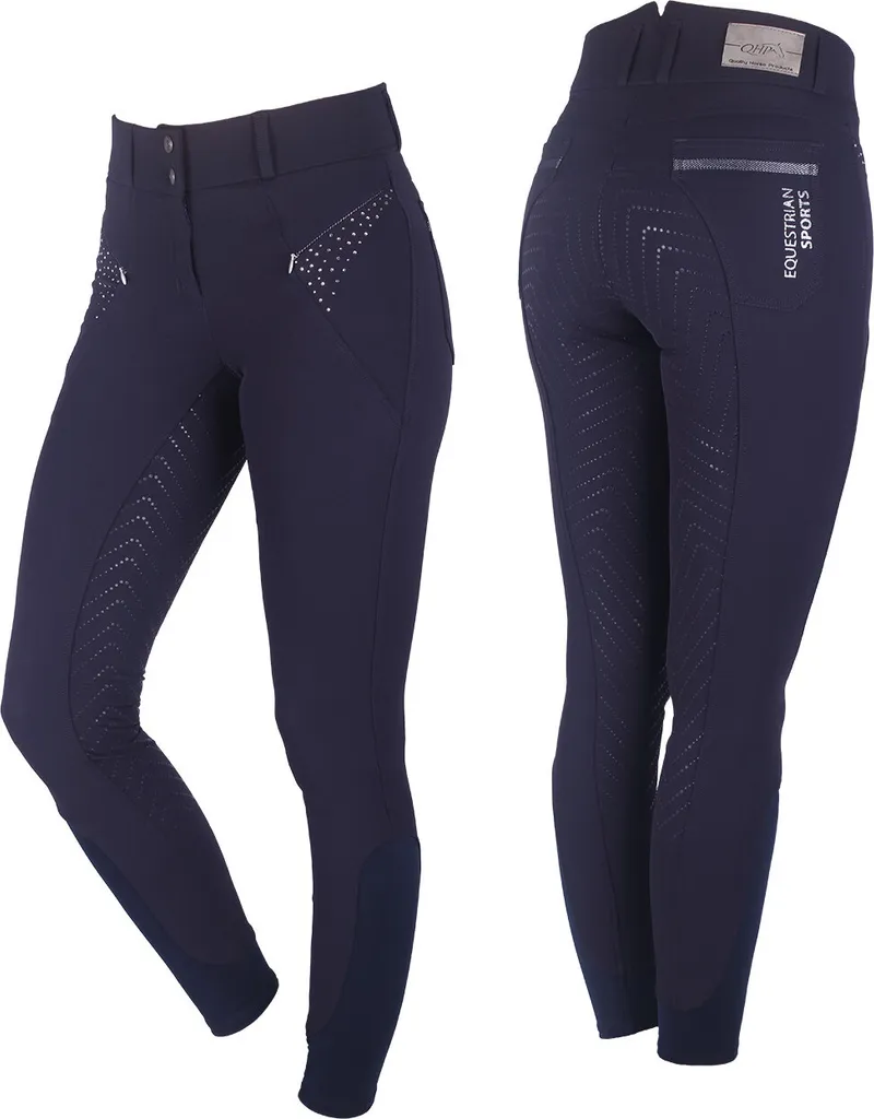 Pantalon d'équitation QHP Lott Navy botte complète grip et confort 36