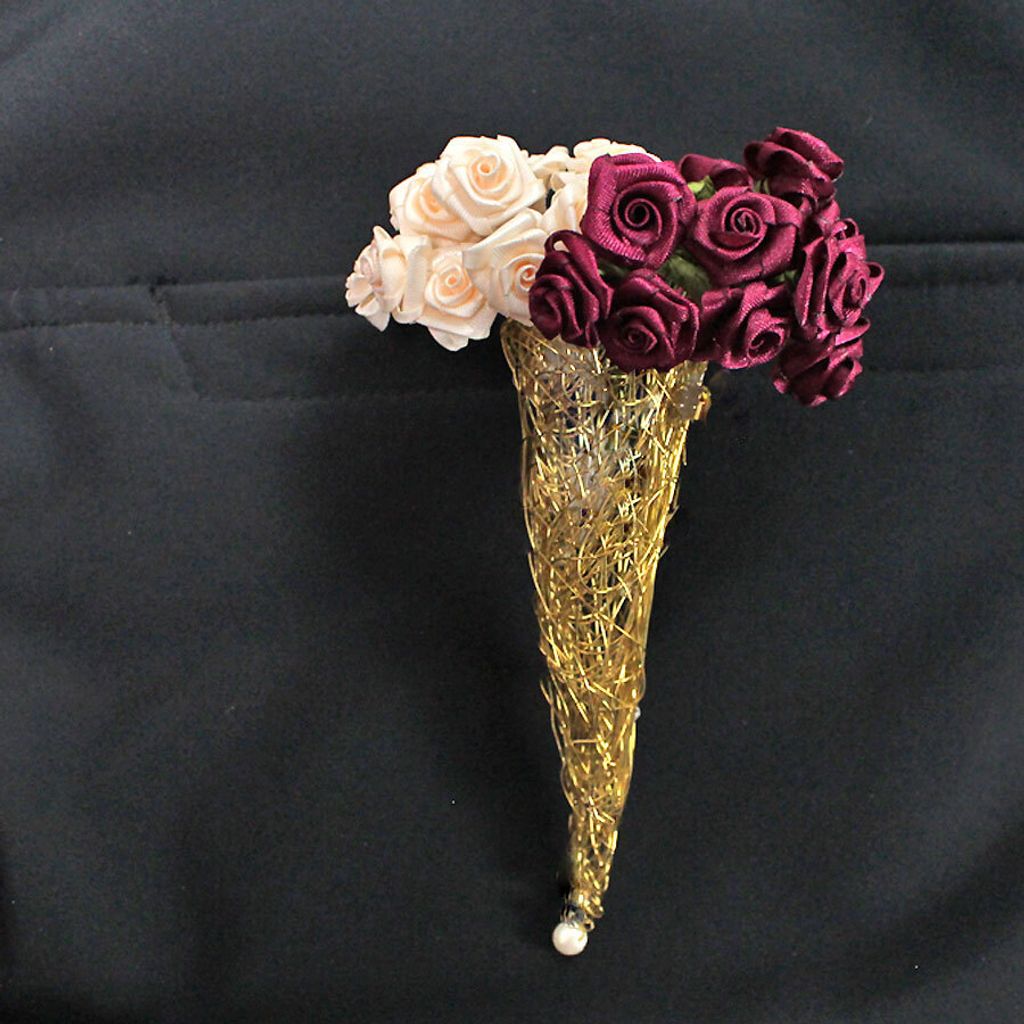 Anstecker Hochzeit Bräutigam Tüte gold Anstecknadel 1 Perle L10,5cm Brautschmuck, Farbe:gold