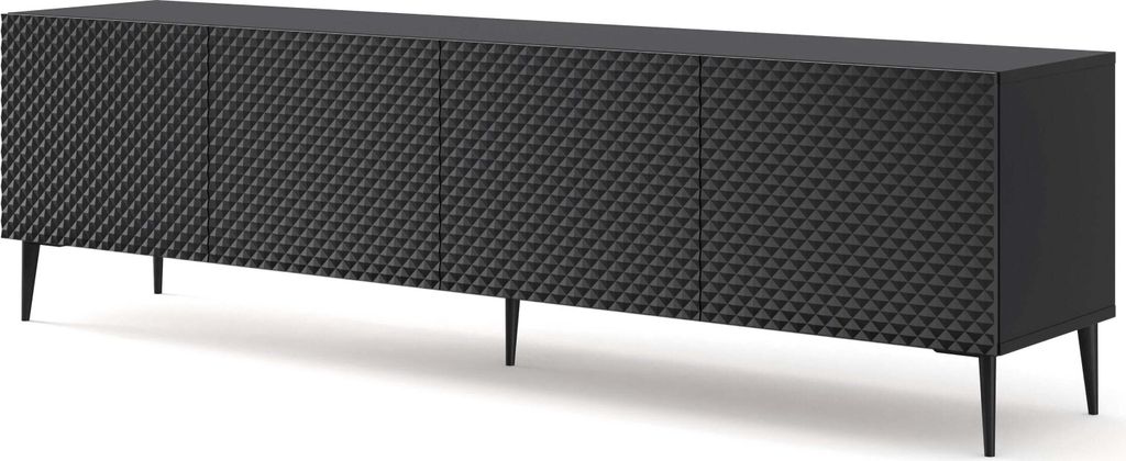 FURNLUX Tv-ständer Ravenna C Schwarz Und Schwarz Glänzend 200cm / Hauptfarbe: Schwarz / Abmessungen: 200 x 56 x 42 cm