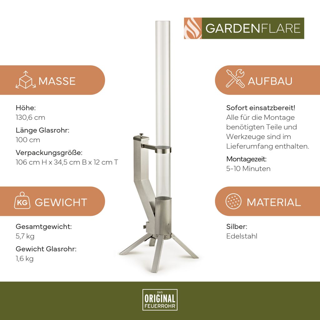 GARDENFLARE Feuerrohr – Edelstahl Feuersäule und Produktbild 5