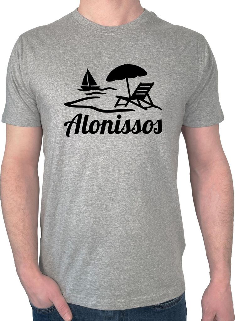 Huuraa Herren T-Shirt Alonissos Inselmotiv Griechenland L Sport Grey Bio Baumwolle Fairtrade Herrenshirt Geschenkidee
