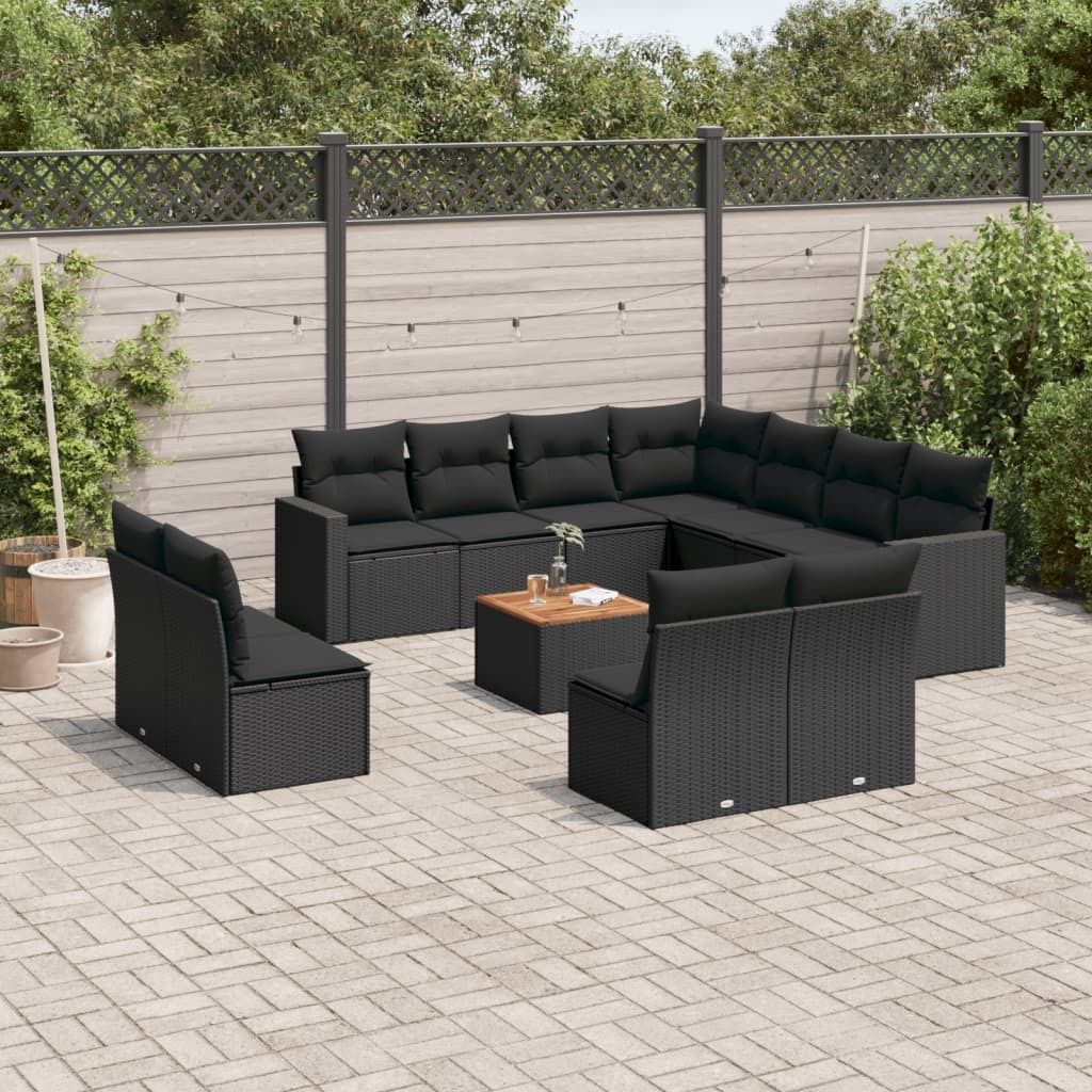 Maison Exclusive - 12-tlg. Garten-Sofagarnitur mit Kissen Schwarz Poly Rattan