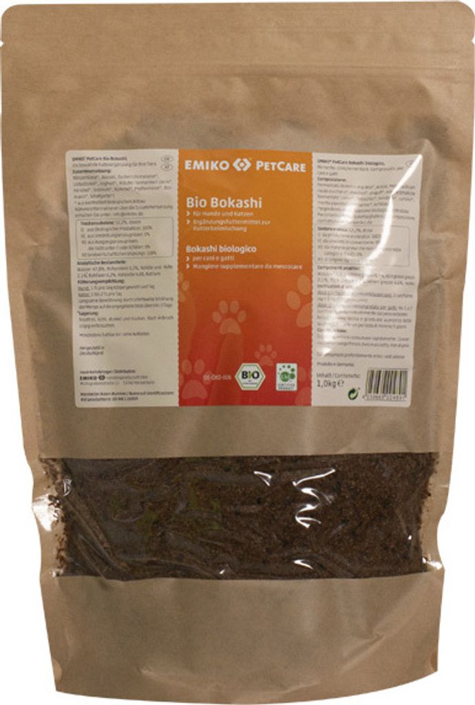 Emiko PetCare Bio Bokashi 1kg Fermentiertes Ergänzungsfuttermittel mit Bio-Kräutern für Hunde & Katzen