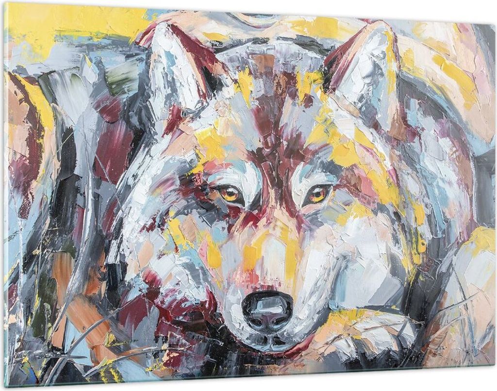 Bilder auf glas - Einteilig - Öl Wolf Hund - 120x80cm - Glasbilder - Wandbilder - Bilder - zum Aufhängen bereit - Wanddekoration aus Glas - Glas ...