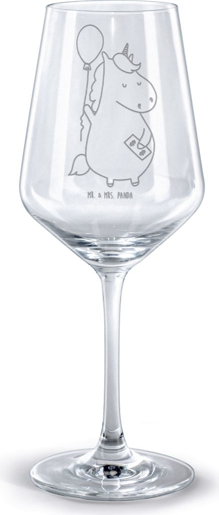 Mr. & Mrs. Panda wein glas Einhorn Luftballon - Transparent - Geschenk, glaskelch, weinglas graviert, Rotweinglas mit Gravur, Geld, Freude, Burgund...