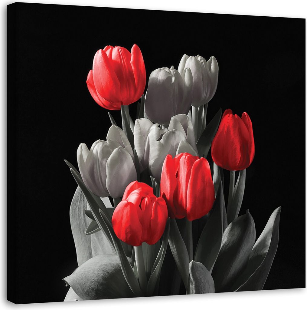 Leinwandbild roter tulpenstrauß 60x60 cm Feeby rot wandbild bereit zum aufhängen
