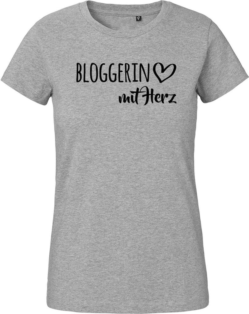 Huuraa Damen T-Shirt Bloggerin mit Herz XS Sport Grey Bio Baumwolle Fairtrade Damenshirt Geschenkidee