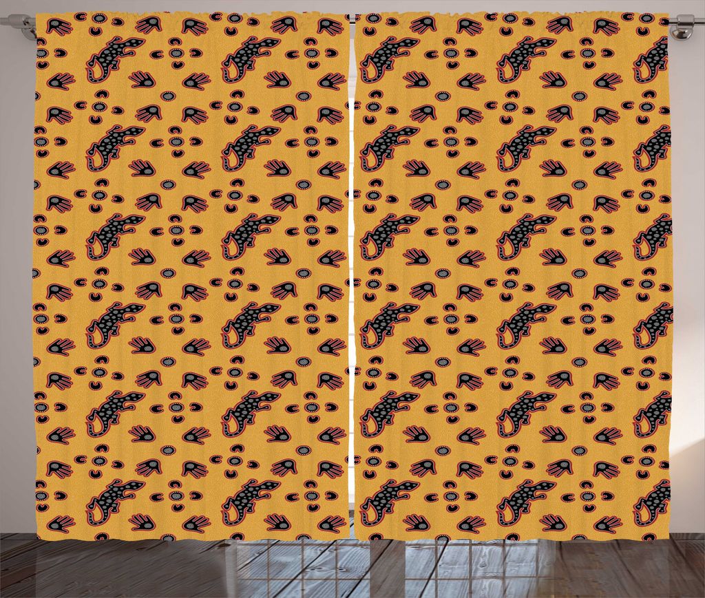 ABAKUHAUS Stammes Rustikaler Gardine, Aboriginal Muster, Wohnzimmer Universalband Gardinen mit Schlaufen und Haken, 280 x 225 cm, Marigold Multicolor