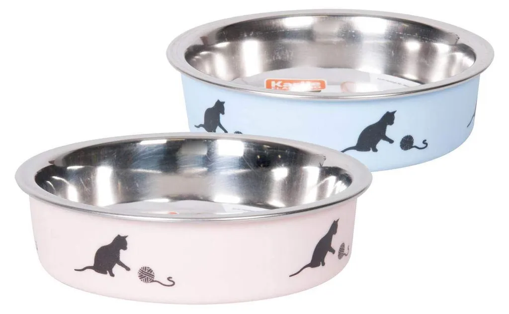 Bol Chat Inox Bleu Karlie Ascar 160ml avec Revêtement Extérieur Coloré