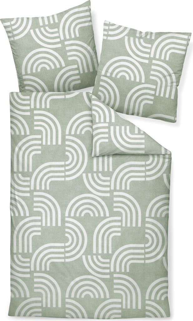 Janine Edel Flanell Bettwäsche Davos - weiße, grüne Regenbögen 200 x 200 cm salbeigrün weiße Regenbögen, salbeigrün