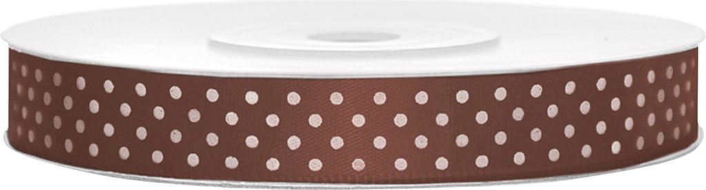 Satinband, gepunktet, braun B:12 mm, L: 25 m