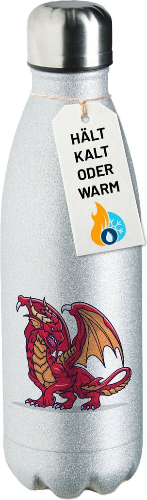 Huuraa Trinkflasche Drache Comic 500ml Silver Edelstahl Wasserflasche Trinkflasche Geschenkidee
