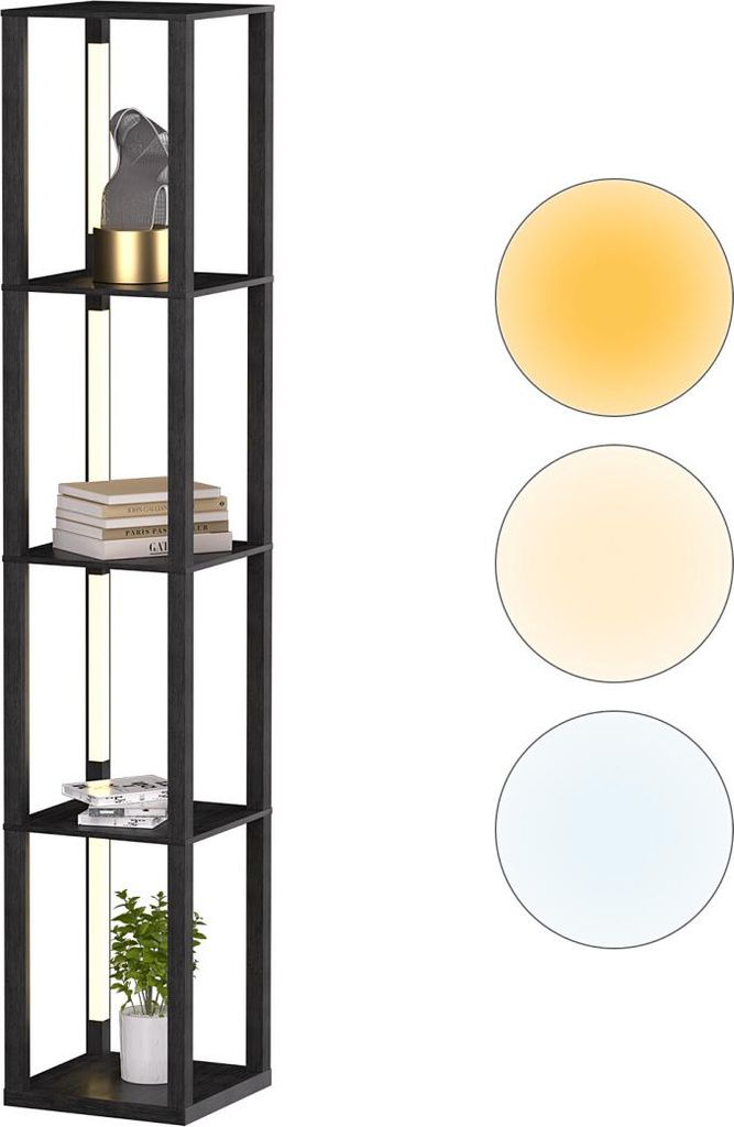 Izrielar Stehlampe mit 4 LED-Stangen & Quadrat 4 Regalen, Dimmbare Standleuchte mit Fußschalter, mit 3-stufig dimmbaren LED-Leuchten 163cm Stehleu...