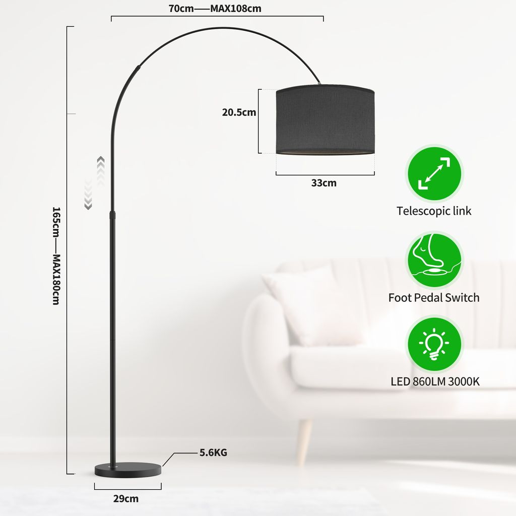 Bogenlampe Bogenleuchte Stehlampe Stoff beige Design E27 Produktbild 5