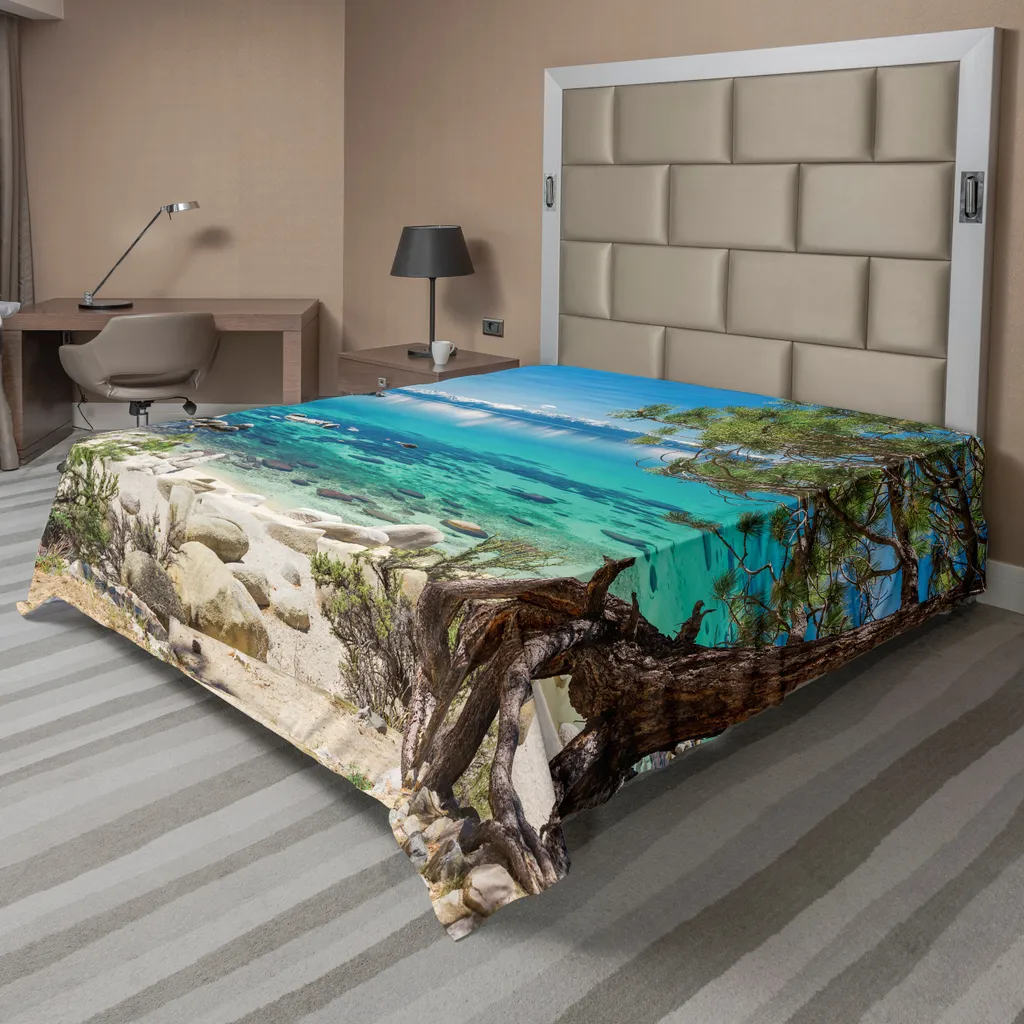 Drap Plat Doux Anti-Plis Motif Lac Tahoe pour un Sommeil Paisible