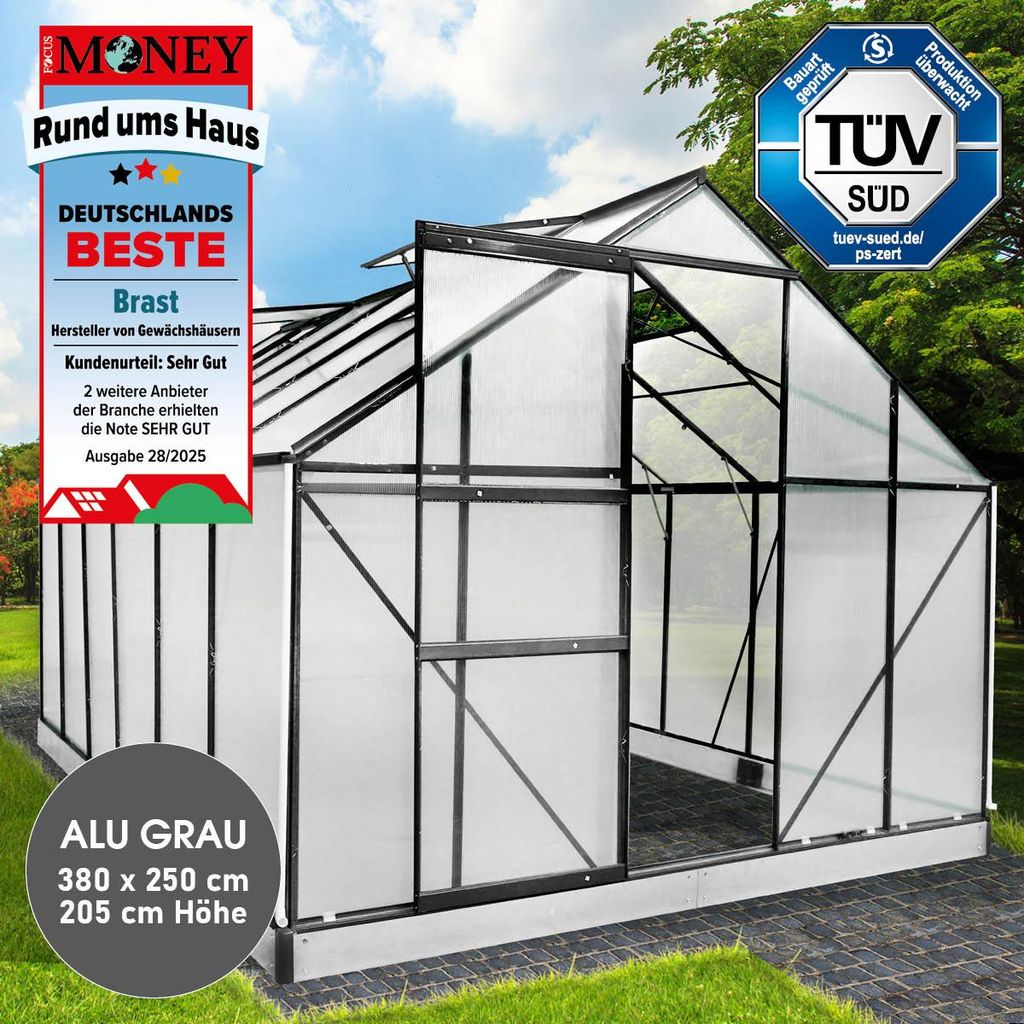 BRAST Gewächshaus Aluminium mit Fundament | 380x250x205cm | Produktbild 