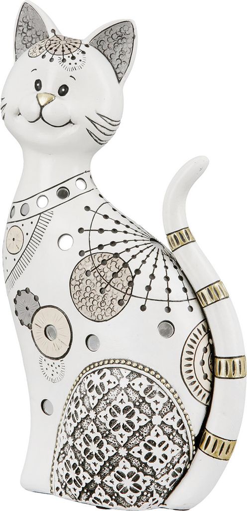 GILDE Figur, Katze, "Jasper", gestreift, graphisch, Kunstharz, creme, , L. 7 cm, B. 16 cm, H. 18 cm 37707 /Abverkauf nur solange Vorrat reicht