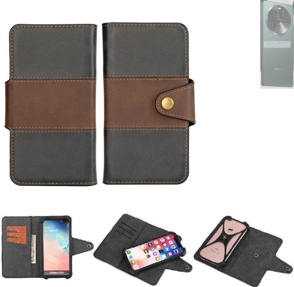 K-S-Trade Handyhülle Schutzhülle Hülle Bookstyle Wallet-Case kompatibel mit Oppo Find X6 Bumper Rundumschutz schwarz-braun 1x