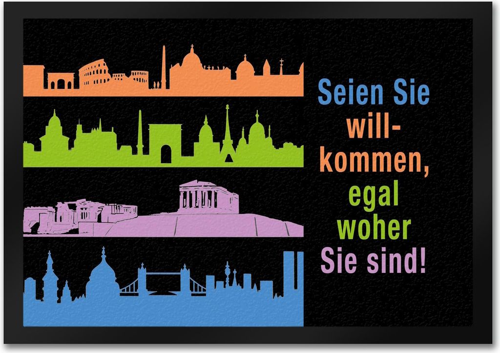 Metropolen Fußmatte in 35x50 cm mit Spruch: Willkommen, egal woher Sie sind!