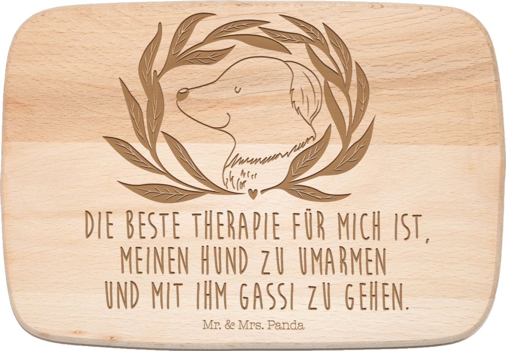 Mr. & Mrs. Panda Schneidebrett Holz Hund Blumen - Transparent - Geschenk, Holzbrett, Vierbeiner, Holzbrettchen, Frühstücksbrettchen, Sprüche, Ra...
