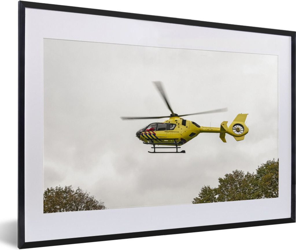 MuchoWow Gerahmtes Poster Gelber Trauma-Hubschrauber 60x40 cm - Poster mit Schwarzem Bilderrahmen Wandposter Rahmen Foto Bilder - Schlafzimmer - ...