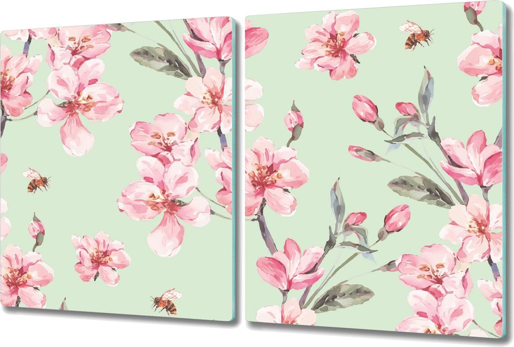 Glas-Herdabdeckplatte Glaskeramikkochfeld-Abdeckung Spritzschutz - 2x 40x52 cm - Blumen orientalisch