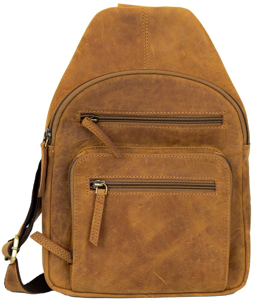 Vintage Leder Schultertasche Umhängetasche Brusttasche Crossbody Bag (Cognac)