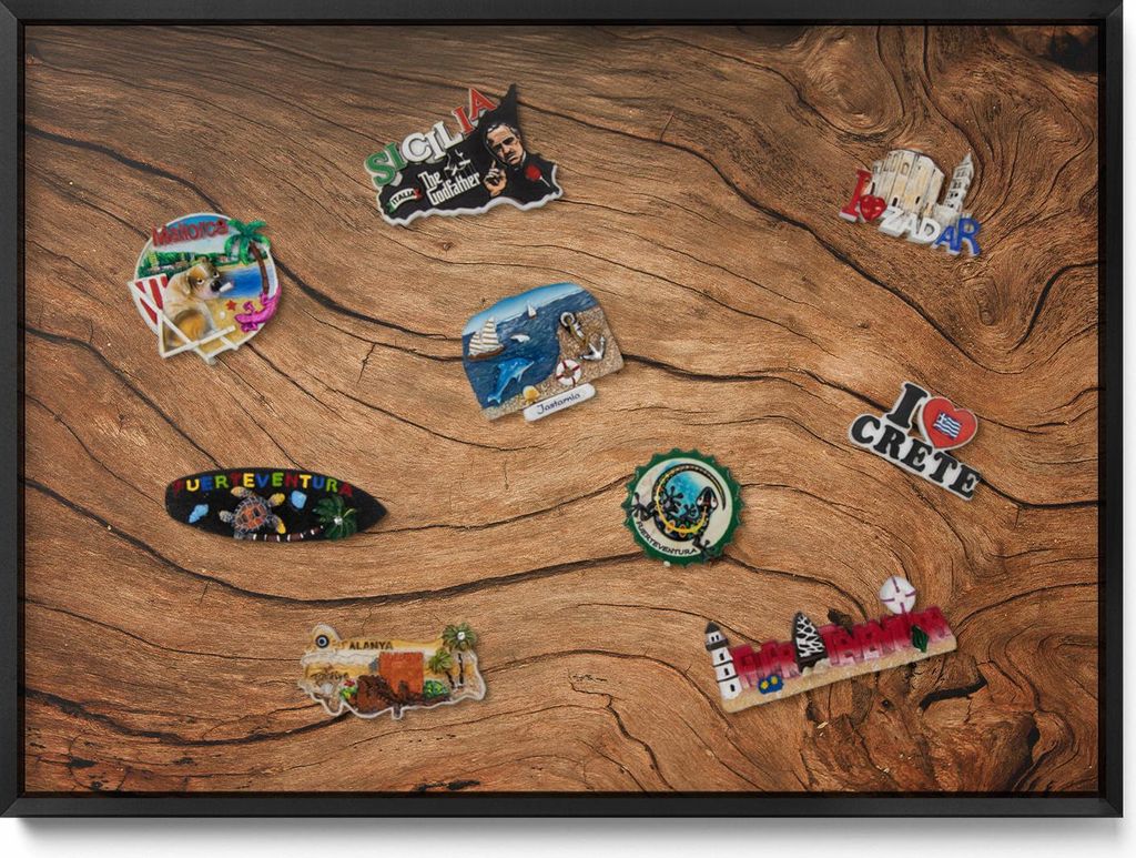 Magnetische Tafel 70x50 cm – Schwarzer Rahmen – Rissige Holzstruktur – Magnetboard, Weißwandtafel – Magnetpinnwand, Wohnzimmer