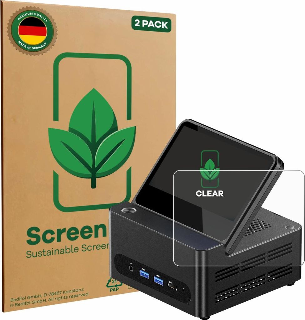 2x ScreenLeaf Schutzfolie für AOOSTAR G-FLIP H255 nachhaltiger Displayschutz Display Schutz Folie Klar Transparent