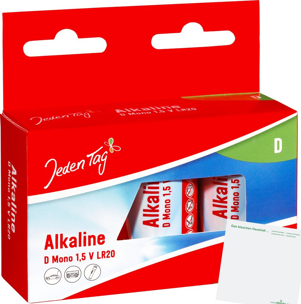 Jeden Tag Alkaline Batterien Mono D LR20 (3Stk Packung) + usy Block