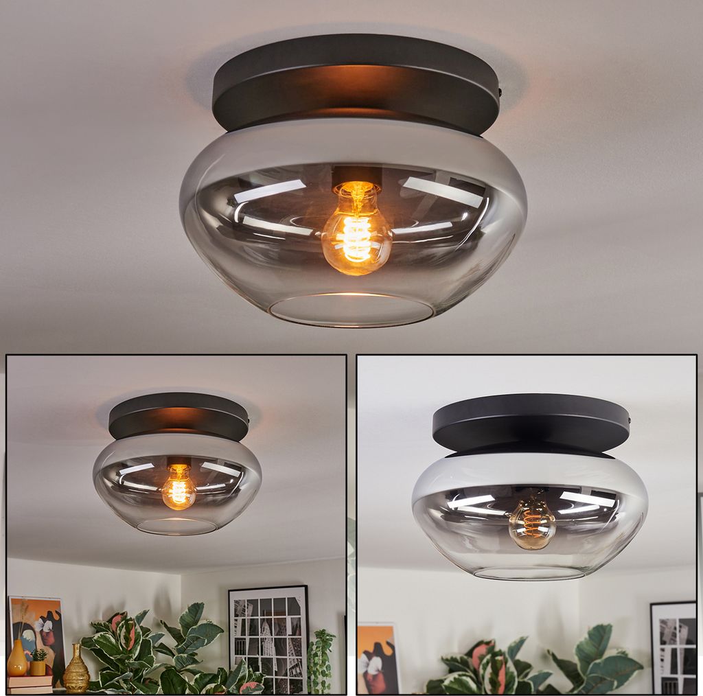 Galatina Deckenlampe aus Metall/Glas in Schwarz/Rauchfarben/Klar